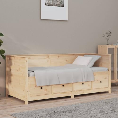 Tagesbett, Massivholz Kiefer mit Schubladen 75x190 cm rustikales Design für Gästezimmer oder kleine Wohnräume