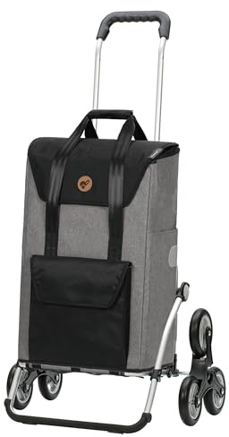 ANDERSEN Einkaufstrolley - Treppensteiger Royal Shopper Senta 2.0 grau | ideal für Treppen, aus Alu, hohe Tragkraft, bis 50 kg - Tasche mit Kordelzug, Fronttasche, Reflektoren, 49 L