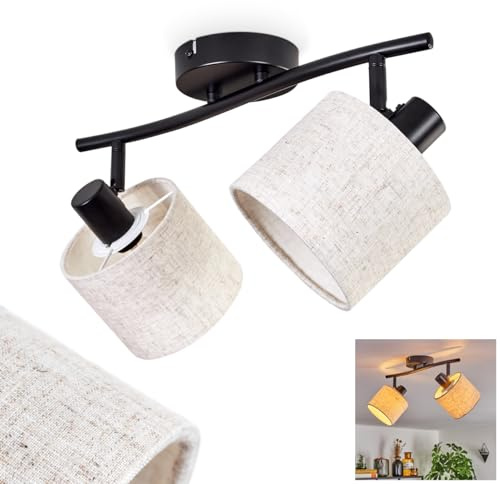 HOFSTEIN Deckenleuchte Bassagoda, moderne Deckenlampe aus Metall/Stoff in Schwarz/Beige, 2-flammig, mit verstellbaren Strahlern, Leuchte im Boho-Design, 2 x E14, ohne Leuchtmittel