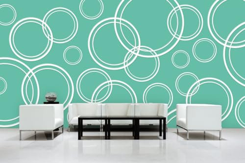 Glücksvilla - Designer-Tapete, selbstklebend (480 x 300 cm BxH) - div. Maße - Vliestapete XXL moderne Wand-Deko - Muster 08 Bubbles - Farbe 18 Türkis - abstrakt geometrisch Ringe Kreise