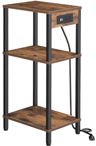 Creso hom Side Table with Charging Station, Tall End Tables Living Room, 30 Inch Skinny Night Stand with Storage, Small Bedside Tables for Bedroom, Office, Dorm, Hallway, Rustic Brown