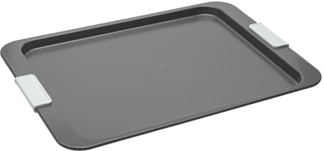 Laura Ashley Non-Stick Large Baking Cookie Sheet 40cm, Dishwasher & Oven Safe Cookie Sheet, Freezer Safe, Bakeware, Sage Green Silicone Handles, Pale Charcoal for Cooking & Baking (PFAO/PFAS Free)
