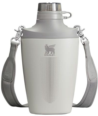 Stanley Cross Bottle Bouteille d'eau de voyage de 650 ml avec sangle jacquard – Couvercle Tritan étanche avec paille amovible – Acier inoxydable – Sans BPA – Cendré