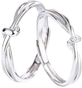 Anelli in Argento con Zirconi - Fedine di Fidanzamento e Matrimonio Regolabile, Endless Love Couple Rings