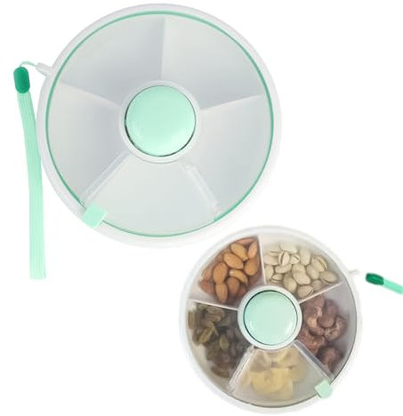 SacJkt Snack Spinner, Serving Platter, Travel Snack Box with Compartments, Serving Tray with Lid for Fruit, Candy, Nuts, Desserts (Green)