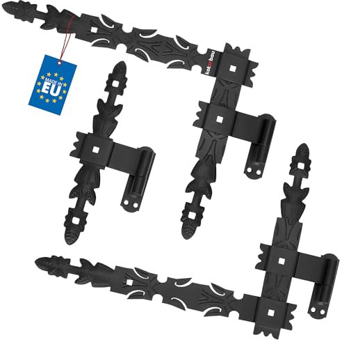 KOTARBAU® Winkelband geschmiedet 400 x 300 x 40 mm Schwarz pulverbeschichteter Stahl Ladenband mit Kloben Türbänder für Holztüren Kreuzgehänge schwarz Türband Holztür Türband schwarz