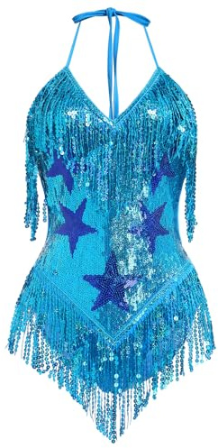 IBAKOM Rave Outfits – Tenue sexy de festival de musique pour femme – Body sexy à franges à paillettes – Robe étincelante – Costume de boîte de nuit pour festival, danse, club, fête, coupe ajustée