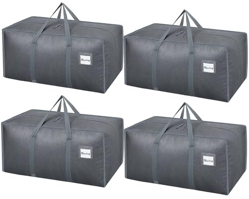 Dntorx 4 Pack 120L Heavy Duty Moving Bags, Waterproof Clothes Storage Bag, Large Packing Box with Zips for Clothes Moving Travelling Camping Garden Tools Christmas Storage Containers