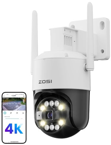 ZOSI 4K 8MP WLAN Überwachungskamera Außen mit Plug-in Strom, 360° Pan & Tilt, KI Personen- und Fahrzeugerkennung, Automatisch Verfolgung, Farbnachtsicht, C296B