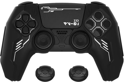 playvital Cover Controller per ps5 Joystick Custodia Silicone Skin Antiscivolo Grip Ergonomico, 2 Copri Analogici e 6 Adesivi, Adatto per Stazione di Ricarica, Mecha-Nero