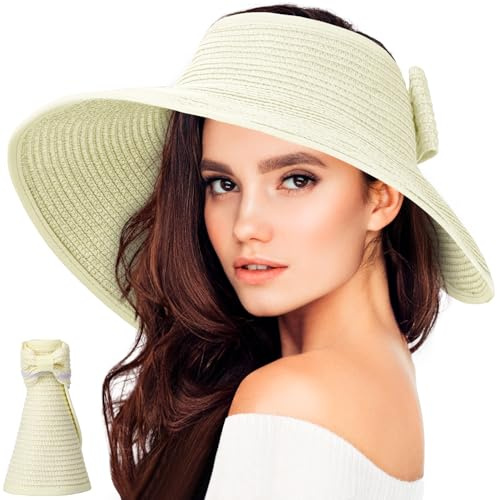 BellaGesundheit Damen Sonnenhut, Faltbarer Strohhut mit Breiter Krempe, UV-Schutz UPF 50+, Sommerhut für Strand und Outdoor-Aktivitäten