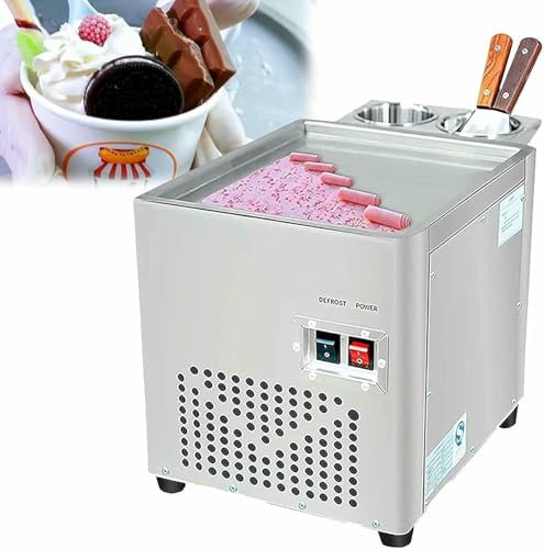 BGVYFXEZ Fried Ice Cream Roll Machine, Stainless Steel Commercial Rolled Ice Cream Maker with Compressor and 2 Scrapers, for Making Ice Cream, Yogurt