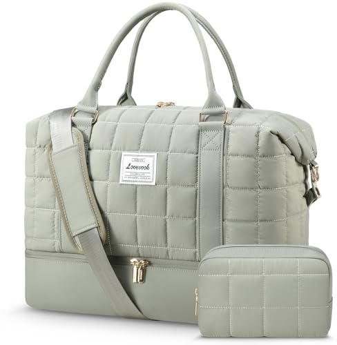 LOVEVOOK Resväska för Kvinnor, Lätt Puffer Weekender-Handväska Clinic Bag Birth Hospital Bag med Skofack & Våtficka, Resväska Sportväska för Flygresor
