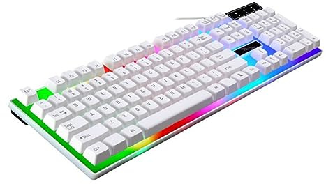 DOITOOL Ordinateur et Facile à Transporter Design Élégant en Plastique Clavier USB Fil Rétroéclairé Blanc pour Voyage et Usage Extérieur