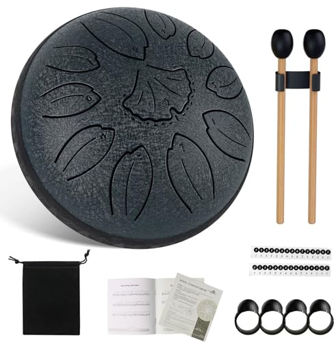 Aedcbaide Zungentrommel Tragbare Mini Trommel 6 Zoll 11 Töne Steel Tongue Drum, C-Dur Klangschale Handpan Instrument mit Schlägeln für Kinder Meditation Yoga Klangheilung (Dunkelblau-6zoll)