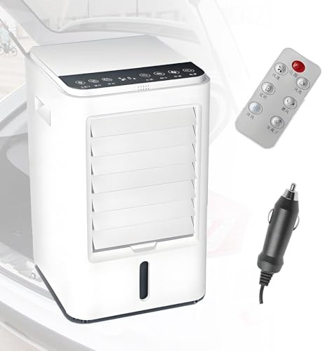 EpyGnom Condizionatori d'Aria Portatili Raffrescatore Silenzioso 4 in 1 Mini Climatizzatore Evaporativo con 3 velocità 4 Impacchi di Ghiaccio Telecomando per Campeggio Ufficio Auto 12VCar