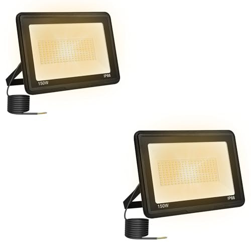 2PCS 200W Faretto LED da Esterno, 20000LM 3000K Bianco Caldo Faretti | 288 Chip LED, Fascio 120°, IP66 Impermeabile, Dissipazione Calore, Faro LED Esterno per Parcheggi Giardino Garage Cortile