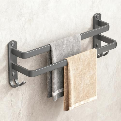ATTEEFI 38,5 cm Portasciugamani da Parete, Design a Doppia Asta Appendi Asciugamani Bagno, Alluminio Spaziale Porta Salviette Bagno, Grigio Scuro, per Bagno, Cucina, Camera da Letto
