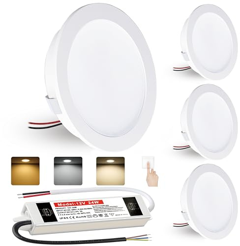 LED Einbaustrahler 4W Warmweiß Neutralweiß Kaltweiß Led Spot 12V Dimmbar einbaustrahler LED Lochmaß 60mm und 12mm Flach,IP44 Deckenspot Einbauspots für Wohnwagen Küche,mit 230V trafo,4er set (Weiß)