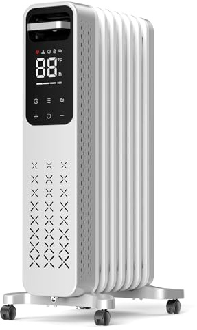 ZAFRO 1500W Oil Filled Radiator Heater, Energy Saving & Digital Thermostat, 24H On/Off Timer, Quiet Portable Wheeled Heater with Tip-Over & Overheat Protection for Home Office Indoor Use, Grey