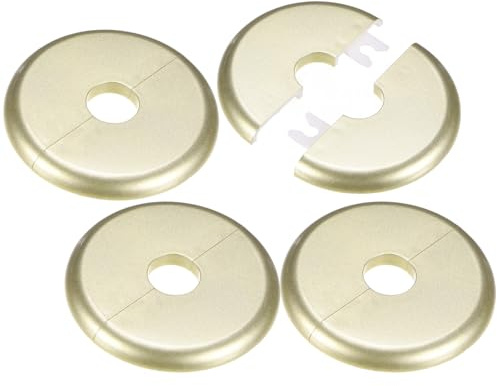 M METERXITY 4-Pack Wall Split Flange, 17mm[0.67] ID ABS Round Self-Adhesive Escutcheon Plate Cover Buckle for Pipe Accessories/Floor/Ceiling, Plumbing Cover Plates [Gold, 70mm 2.76 OD]