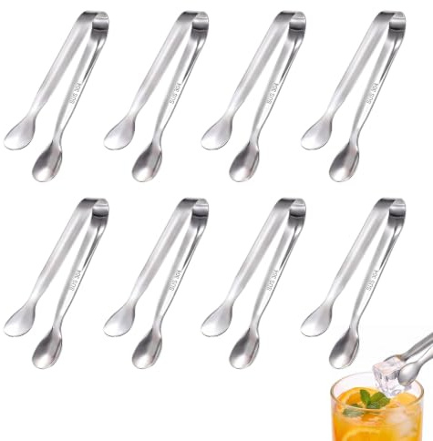 8 Pcs Pince A Glacon Pince A Bonbon Candy Bar, Acier Inoxydable Mini Alimentaire Inox Argent Glacon Polyvalente, Pour Sucre, Café, Thé, Cocktails, Buffet, Bar, Cuisine Et RéCeptions