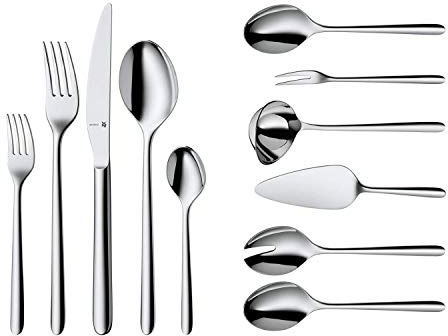 WMF Flame Besteckset 12 Personen, 66teilig, 60 Teile mit Servierbesteck, Monobloc-Messer, Cromargan Protect poliert, kratzbeständig, spülmaschinenfest