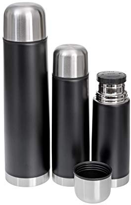GRÄWE Isolierflaschen-Set 3-teilig Edelstahl 0,35 Liter,0,5 Liter und 1 Liter - schwarz