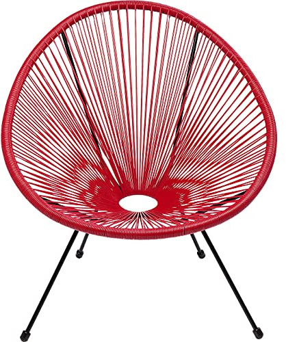 Kare Design Sessel Acapulco, Rot, Indoor und Outdoor Stuhl im Retro-Design, Gartenstuhl, Relaxsessel für Balkon, Garten, Terrasse, Schwarzes Stahlgestell, 85x73x78 cm (HxBxT) | Gartenstuhl, Relaxsessel, Lounge-Möbel für Balkon, Garten, Terrasse, Schwarzes Stahlgestell, 85x73x78 cm (HxBxT)
