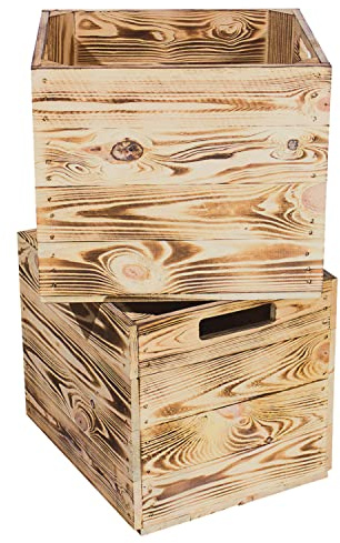 2 geflammte Holzkisten für Kallax Regal 33cm 37,5cm 32,5cm Obstkiste Kiste Box(2er set)