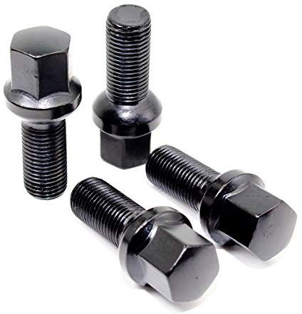 Set of 20 Veritek 14x1.5mm 2.10 Inch 28mm Shank Length 17mm Hex R12 OE Black Ball Seat Wheel Lug Bolts for Mercedes Audi VW Factory Wheels