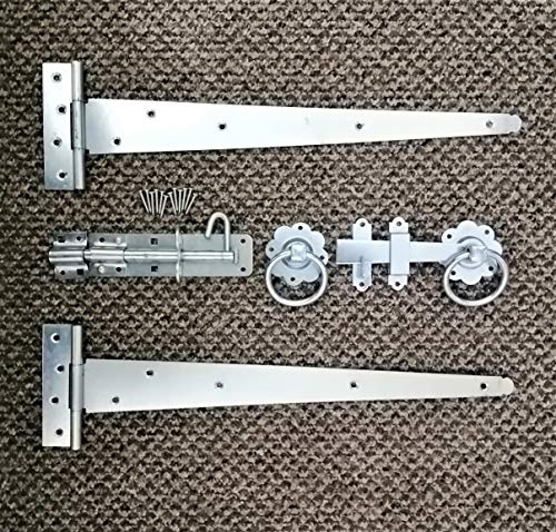 Tee Hinge (2) 18 450mm Ring Latch Fitting Kit Wooden Garden Gate Set Zinc, Supplied with All The Fixings
