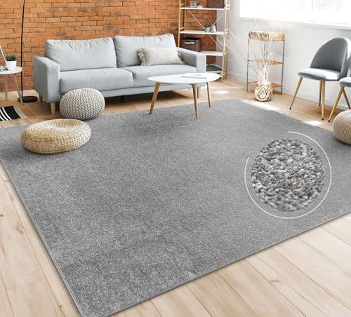 Paco Home Teppich Wohnzimmer Schlafzimmer Esszimmer Kurzflor Moderne Optik Einfarbig Pastell, Grösse:120x170 cm, Farbe:Anthrazit