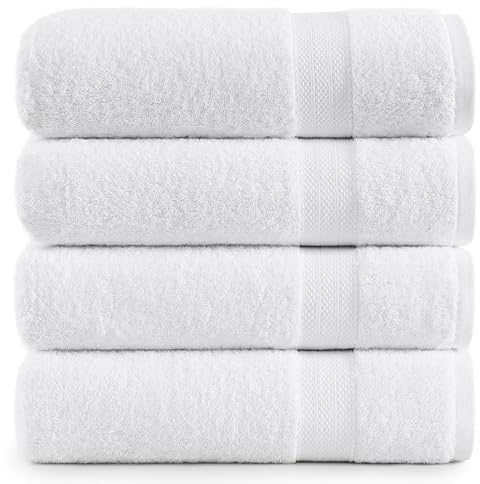 Lane Linen 100% Cotton 4 Pack Bath Sheets (35x66) - Ring Spun, Extra Large Towel Sets - Quick Drying, Soft, Low lint & Highly Absorbent - Premium Quality Oversized Daily Use Bathroom Towels - White