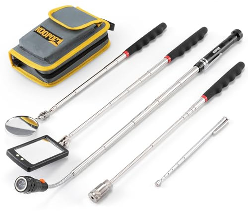 Telescoping Magnetic Pickup Tool Set, Inspection Mirror Telescoping, LED Flashlight, Cool Gadgets for Men, Gifts for Dad, Husband, Kids, Boyfriend, Magnet Stick (Yellow)
