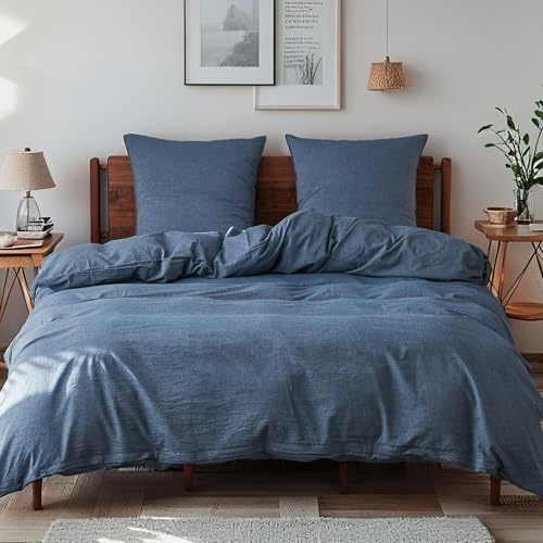 Simple&Opulence Bettwäsche 220x240 Baumwolle 3teilig, weiche und warm Bettwäsche-Sets mit Reißverschluss ÖkoTex Zertifiziert Bettbezug und 2 Kissenbezüge 80x80, Blau