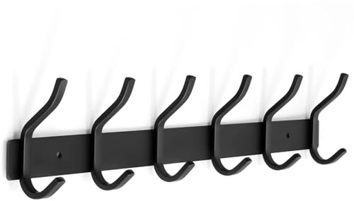 YUNISS Percheros Pared, Ganchos para Abrigos Acero Inoxidable, Perchero de Pared con 6 Ganchos para Dormitorio, Baño, Cocina (6 Ganchos, Negro)