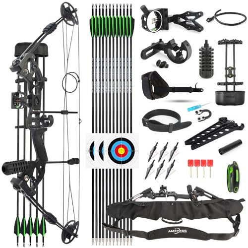SHARROW Compoundbogenset Jagdbogen 30-55lbs Einstellbar Compound Bogen und Pfeile Set Sportbogen Erwachsene Compound Bögen für Outdoor Bogen Jagd LH/RH (Linke Hand, Schwarz)