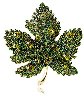 QQY La broche papillon en cristal cygne, broche animale en diamant décorative pour femmes (Feuille d'érable verte)