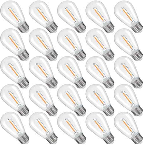 Austin Coast S14 1W 2200K Pack of 25 | Shatterproof & Waterproof S14 LED Bulbs, E26 Base Patio LED Light Bulbs, Warm White 2200K Plastic 70LM Non-Dimmable 25 Pack