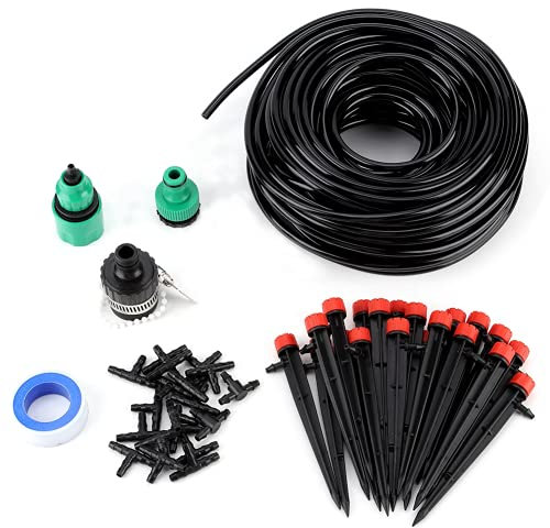 Fdit Set di irrigazione a Goccia Automatica da Giardino da 25 Metri, Kit di irrigazione Fuori Terra Multi-Regolabile a Risparmio idrico, per Prato agricolo