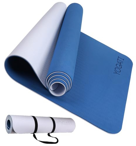 YOGATI Sportmatte Fitnessmatte Rutschfest mit Tragegurt. Gymnastikmatte für Yoga, Pilates und Fitness. Yoga Matte für Männer und Frauen. Yogamatte Rutschfest. Trainingsmatte, Yoga Mat. (hellgrau)