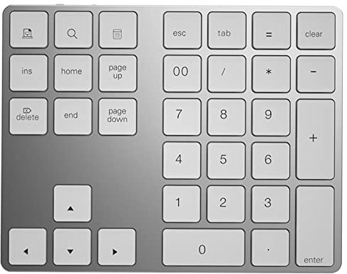 Dickly Teclado numérico portátil BT 3.0, Contabilidad financiera, Teclado numérico de 34 Teclas, Teclado Digital Recargable para PC, portátil, Tableta, Plata