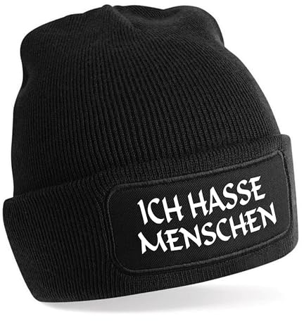Herzbotschaft Beanie Strickmütze mit Spruch | Ich Hasse Menschen | Farbwahl | Unisex SoftTouch angenehm weiche und warme Wintermütze | OneSize Einheitsgröße für Erwachsene