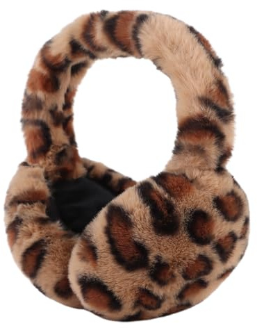 XIAOHAWANG Warm Winter EarMuffs for Women Fluffy Ear Warmer Foldable Outdoor Adult Ear Covers (Leopard Coffee)