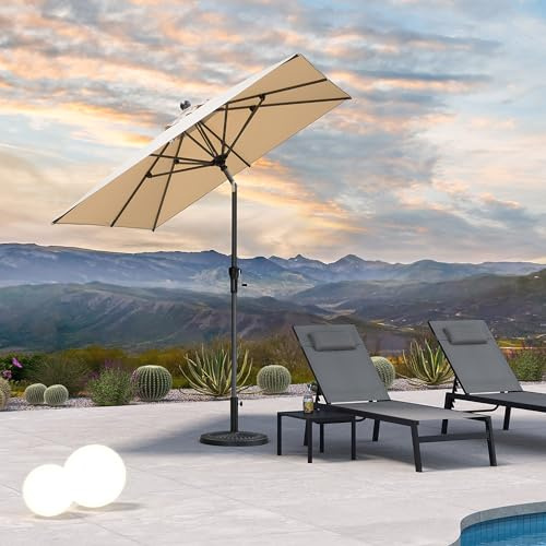 PURPLE LEAF Ombrellone da giardino da esterno inclinabile 250 x 250 cm, ombrellone con 8 stecche e palo centrale in alluminio, protezione UV per balcone, terrazza patio, cachi