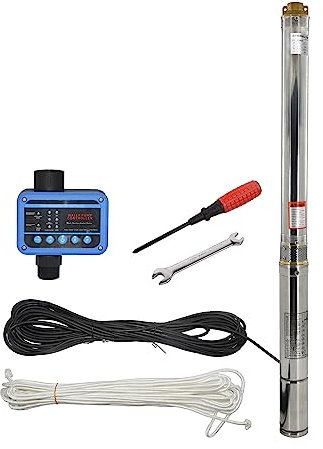HOMIZEN Tiefbrunnenpumpe 3000L/h 550W Brunnenpumpe Sandresistent bis 5% Rohrpumpe Edelstahl Tauchbrunnenpumpe Max. Förderhöhe 89m