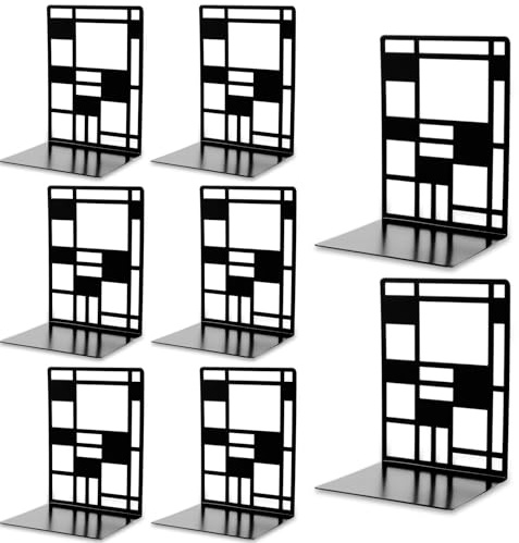 LDXDRU 4 Paare Buchstütze, Buchstützen Metall Schwarz Buchständer Bookends rutschfeste Bücherstütze Book Holder Bookends für Schule, Zuhause, Büro, Bibliothek Bücherhalter, 12x16.5x10.3cm