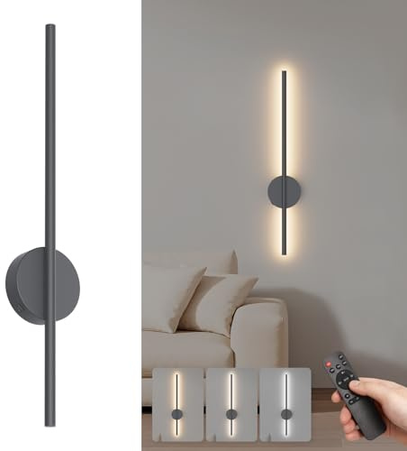 Aipsun akku Wandleuchte mit Fernbedienung innen, 10000mAh - 60CM Lang Anthrazit 5W 360° Drehbare Wohnzimmerlampe mit dimmbar und Timing-Funktionen, 3000K-6000K, für Wohnzimmer, Schlafzimmer, Treppe