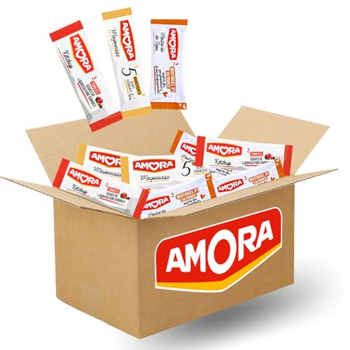AMORA - 100 sticks individuels de sauce Ketchup, Mayonnaise, Moutarde | Doses individuelles pour barbecue, pique-nique, lunch box, plateau repas - restauration, food truck, vente à emporter